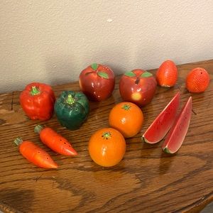 Vintage Salt and Pepper Shakers Fruit & Vegetables 6 Sets 🍊🍉🥕🍓🫑🍎